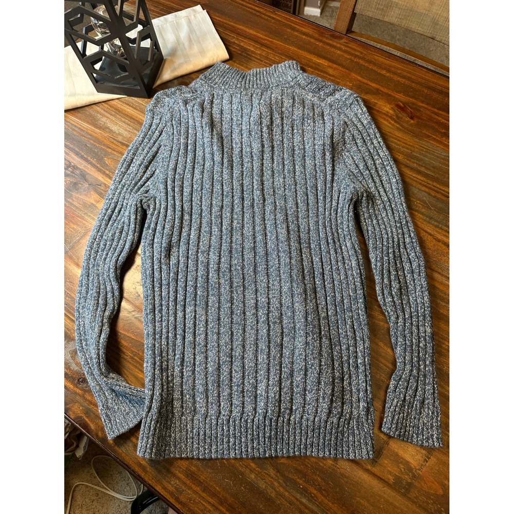 Tasso Elba Mens Blue Marled Cable Knit Mock Neck Button Cotton Sweater Large - Picture 7 of 8